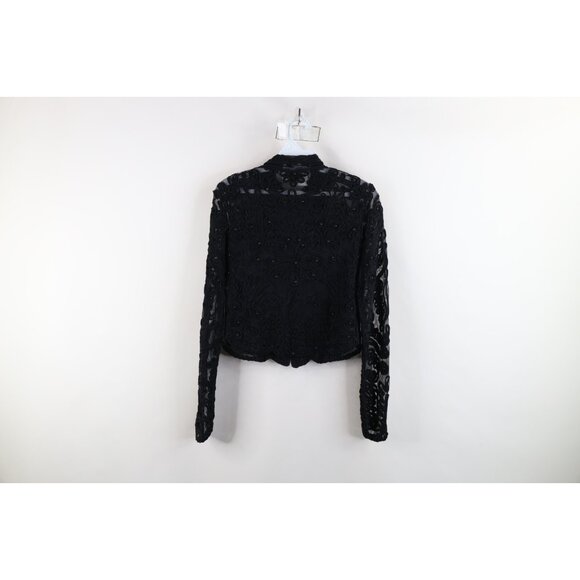 Vintage 90s Cache Womens Large Beaded Sheer Lace Button Cardigan Sweater Black - Picture 12 of 14